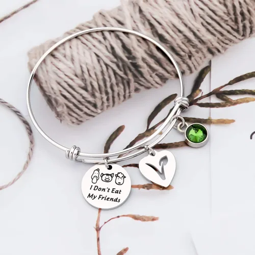 Vista 5 de UJIMS - Pulsera vegana con dijes vegetarianos, regalo vegetariano, con texto en inglés I Don't Eat My Friends, joyería vegana y herbívoro, símbolo