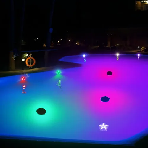 Vista 2 de Luces flotantes para piscina, luces magnéticas impermeables que cambian de color, luces de piscina alimentadas por pilas que flotan, estrellas