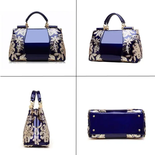 Vista 3 de Bolso de mano para mujer, bolso de mano de moda bordado de charol