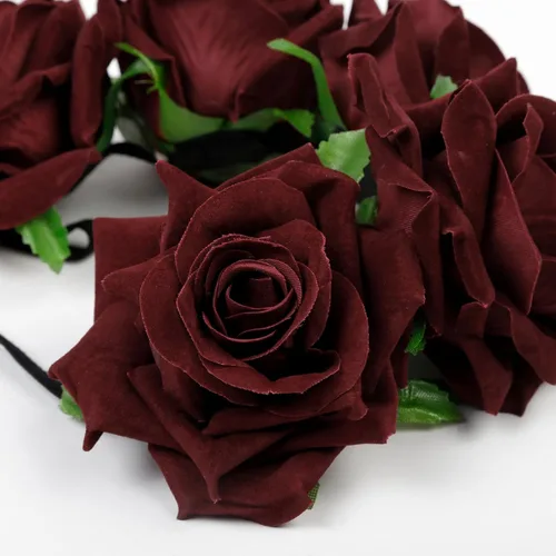 Vista 2 de WOVOWOVO Diademas florales de corona de rosas oscuras para mujer, diadema de rosas falsas rojas para festivales, Halloween, cosplay, disfraces