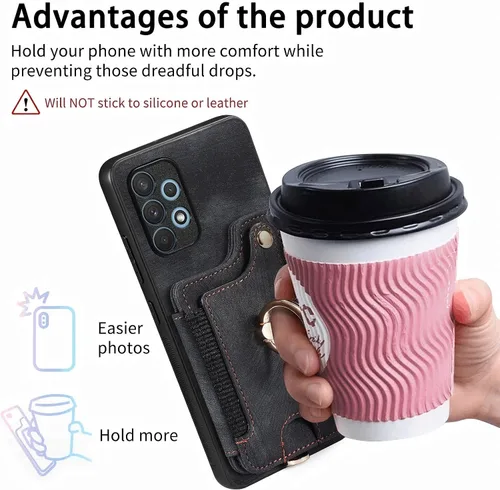 Vista 6 de Funda para teléfono Samsung Galaxy A32 5G 2021 de 6.5 pulgadas con protector de pantalla de vidrio templado, correa de muñeca, cordón