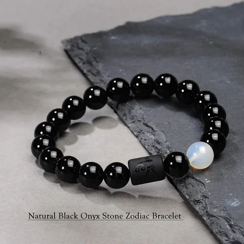 Vista 5 de VLINRAS - Pulsera de signo del zodiaco, para hombre y mujer, de 0.315 y 0.394 pulgadas, ónice negro natural, signo de estrella, constelación