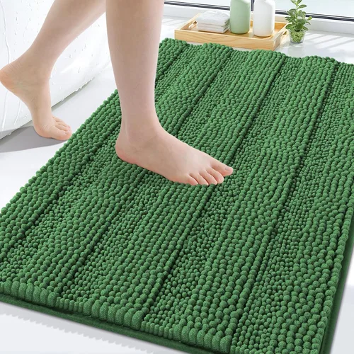 Vista 229 de Grandaily Alfombras de baño de felpilla a rayas de 24 x 16 pulgadas, extra gruesas y suaves, absorbentes, parte trasera de goma, alfombra de ducha
