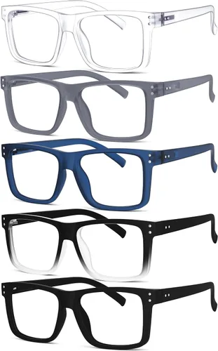 Vista 19 de Eyekepper - Pack de 5 gafas de gran tamaño con montura cuadrada, grandes, para hombres y mujeres - 3 negras y 2 negro-transparente +0.00