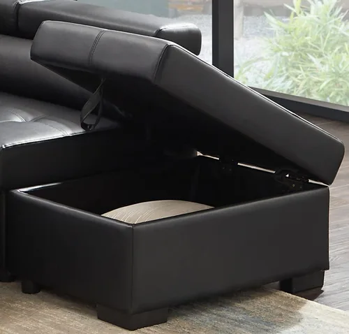 Vista 3 de Sofás seccionales para sala de estar, sofá esquinero de cuero con otomana de almacenamiento, sofá modular convertible con cama extraíble (negro)
