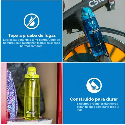 Vista 2 de Nalgene Sustain Tritan Botella de Agua On The Fly Sin BPA Fabricada con Material Derivado del 50% de Residuos Plásticos, 24 OZ, Azul con Aqua