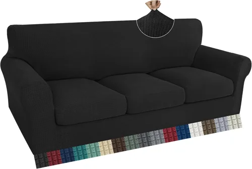 Vista 54 de ZNSAYOTX 2 fundas para sillas con brazos para sala de estar, súper suave, con funda de cojín de asiento, gruesa, duradera, mezcla de elastano, alta