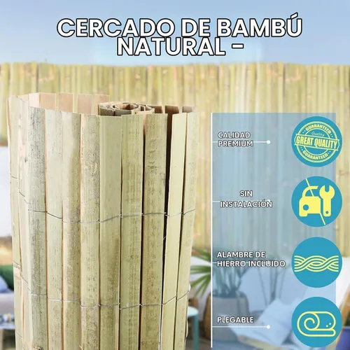 Vista 3 de Valla de listones de bambú de 4 x 13 pies, valla de bambú natural, pantalla de privacidad de bambú al aire libre, valla de privacidad para balcón
