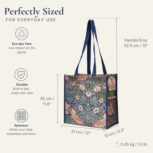 Vista 4 de Signare Bolso de compras floral con patrón de flores de jardín, azul, (Strawberry Thief Blue)