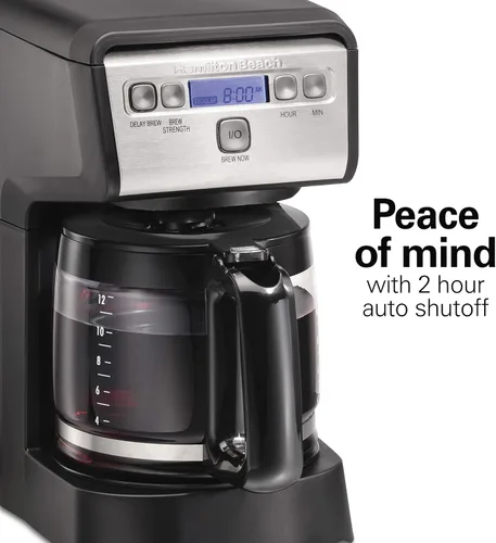 Vista 6 de Hamiton Beach - Cafetera de goteo programable compacta de 12 tazas con jarra de vidrio de burosilicato sin goteo, apagado automático de 2 horas
