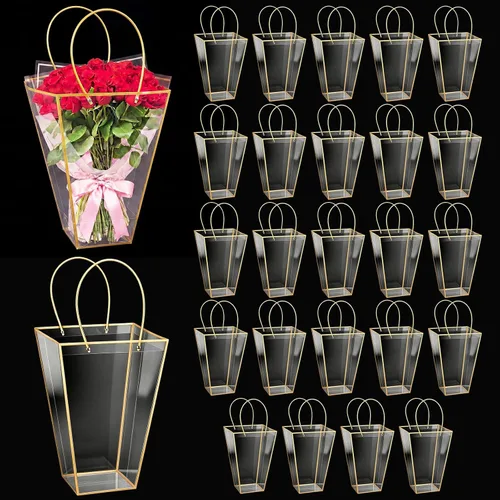 Vista 9 de Yexiya 12 bolsas florales grandes transparentes para ramo de flores a granel con asa transparente para regalo de boda, regalo de boda, regalo