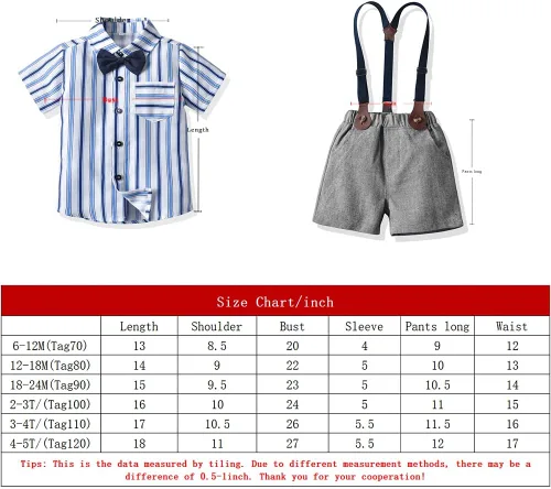 Vista 7 de JMOORY Conjunto de ropa para bebé y niño, manga corta, con lazo y tirantes cortos para caballero
