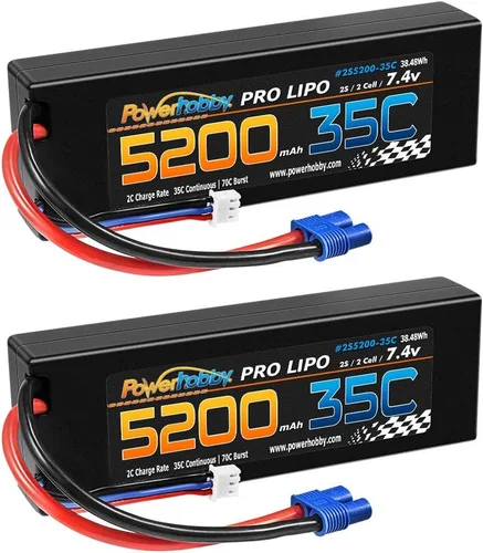Vista 3 de Powerhobby 2S 7.4v 5200mah 35c Lipo Batería con EC3 Plug 2-Cell (paquete de 2) Compatible con: Losi Proboat ECX Vaterra