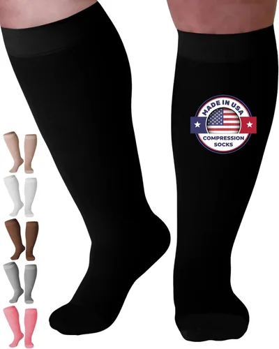 Vista 11 de Hecho en EUA - Calcetines de compresión a la rodilla, punta cerrada media de soporte 20-30mmHg Made in USA, unisex, reinforced heel, toe, non-slip