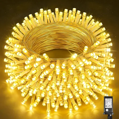 Vista 20 de Guirnalda de luces navideñas con 100 LEDs, tira de 33 pies, 8 modos, conectable, impermeable, parpadeante, con temporizador y memoria, para Azul