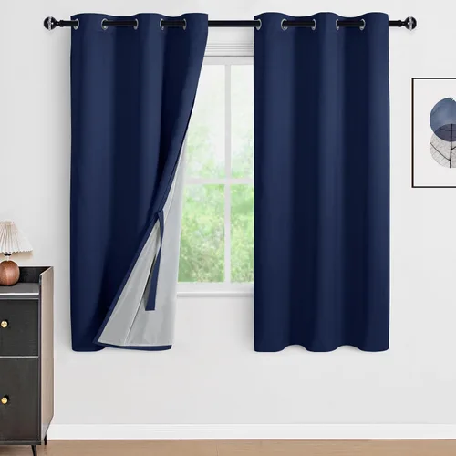 Vista 73 de DWCN - Cortinas 100% opacas para dormitorio con forro negro, cortinas de ventana de doble capa con aislamiento térmico que oscurecen toda la Azul