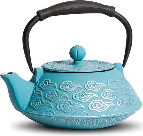 Vista 6 de Tetera de hierro fundido, tetera japonesa con infusor para hojas sueltas, tetera para estufa de té, cubierta segura con interior esmaltado