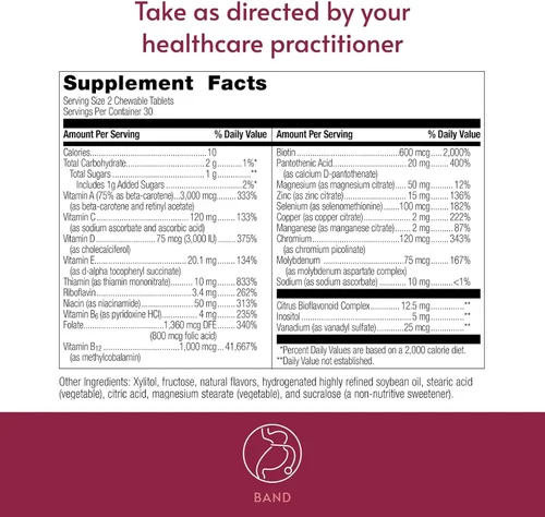 Vista 4 de Bariatric Advantage Multivitamínico esencial masticable sin hierro - 200 DV de nutrientes clave - Soporte de minerales traza* - Multivitaminas