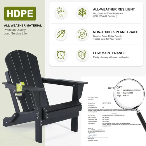 Vista 4 de Sillas Adirondack plegables – Silla Adirondack de plástico con soporte para tazas, sillas para exteriores resistentes a la intemperie