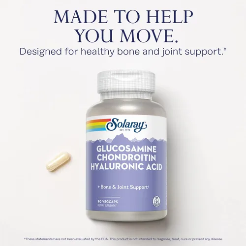 Vista 5 de SOLARAY Glucosamina Condroitina y Ácido Hialurónico, 1500mg/1000mg/20mg 90 Cápsulas