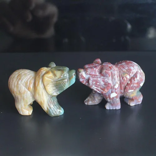 Vista 4 de HLbshi - Figura de oso de cristal tallada (ágata oceánica)