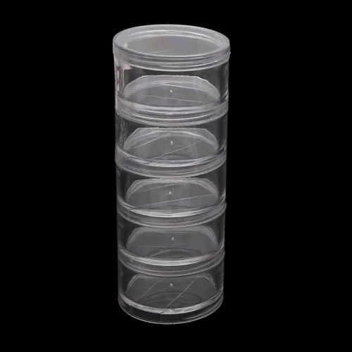 Vista 9 de NUEAYMS 1 juego de 5 capas cilíndricas apilables de plástico redondo transparente almacenamiento tarro caja para cuentas botones manualidades