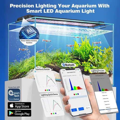 Vista 2 de Luz LED Bluetooth para acuario con control de aplicación, 3 modos para pecera de 12 a 18 pulgadas con espectro completo luces blancas, azules, rojas