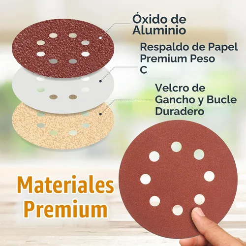 Vista 8 de POWERTEC Grano 40, paquete de 25, discos de lijado de 6 pulgadas – Gancho y bucle, almohadillas de lijadora orbital de óxido de aluminio de 6