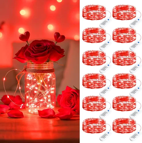 Vista 11 de Minetom Paquete de 12 luces de hadas que funcionan con pilas, 8 modos, 7 pies, 20 LED, 6 colores, impermeables, alambre plateado, luces