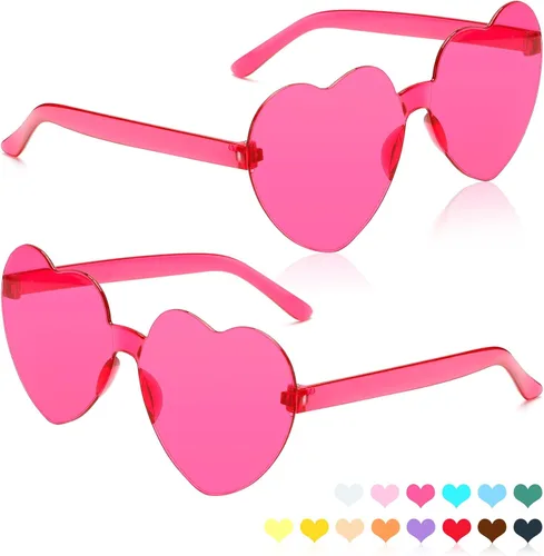 Vista 14 de Lentes de sol con forma de corazón, 2 pares de lentes de sol en forma de corazón, gafas de sol rave para mujeres, regalos de fiesta