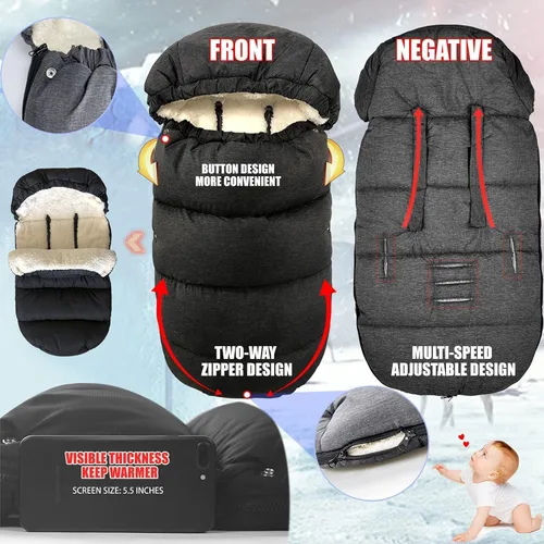 Vista 2 de Waterproof &Thicken Universal Stroller Cover Winter,Stroller Footmuff Bunting Bag for Warm Strollers Muff,Stroller Accessories for Baby Sleeping Bag