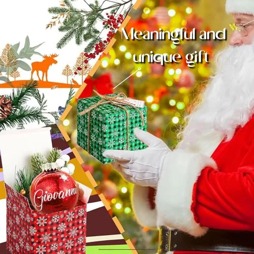 Vista 2 de Adorno de Navidad personalizado, bola de purpurina con nombre personalizado, plástico inastillable, tamaños, incluye caja de regalo, decoración
