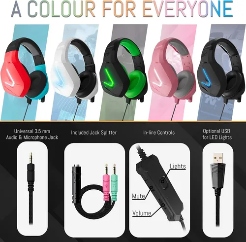 Vista 8 de Orzly Auriculares para juegos con micrófono para Nintendo Switch OLED y Lite Joycon Color Match con Micrófono de Luz LED y Control Remoto - Hornet