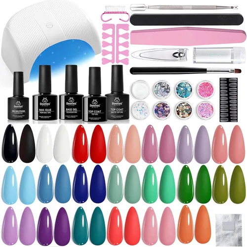 Vista 14 de Beetles - Kit de esmalte de uñas de gel con luz UV, 54 piezas, 32 colores A - Multicolor-32-54