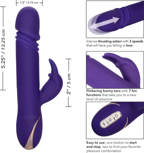 Vista 6 de CalExotics Jack Signature - Conejo de empuje de silicona, juguetes sexuales impermeables para parejas, masajeador de punto G manos libres