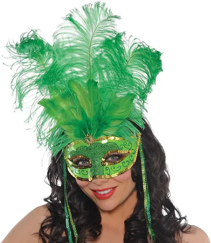 Vista 2 de Amscan 365902 - Mascarilla de plumas verdes