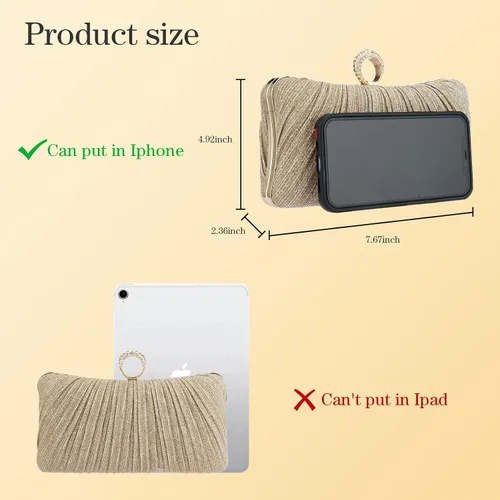 Vista 3 de Bolso de mano para mujer, plisado con purpurina y bolsa de noche con diamantes de imitación, para novia, boda, fiesta