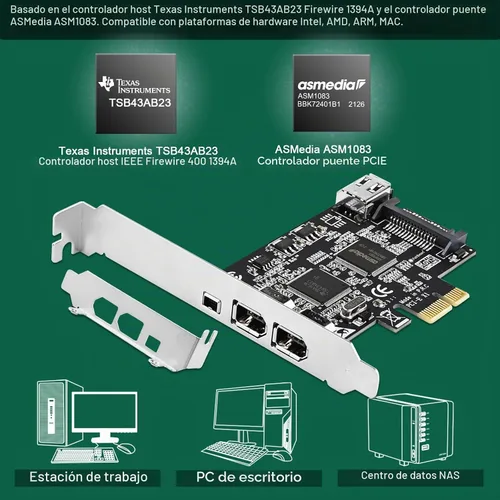 Vista 8 de Tarjeta de expansión PCIE Firewire 400 1394A de 4 puertos, Texas Instruments TI TSB43AB23, Plug and Play en PC de escritorio Windows y MAC, 3
