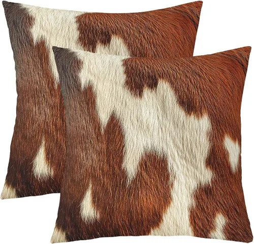Vista 16 de Juego de 2 fundas de almohada con estampado de piel de vaca de 16"x16", fundas de cojín de piel de vaca para sala de estar, dormitorio, casa