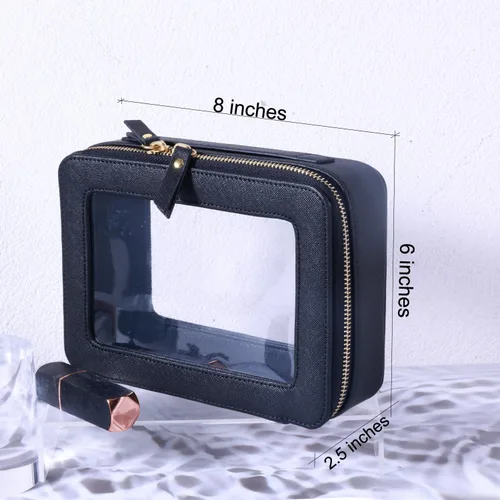 Vista 6 de SANHECUN Neceser organizador de cosméticos impermeable con asa lagre apertura para viajes organizadores de automóviles (negro)