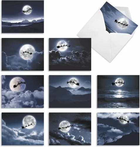Vista 9 de The Best Card Company - Caja de 10 tarjetas de Navidad en blanco - Surtido de Papá Noel, adornos y tarjetas navideñas con sobres (4 x 5.12 pulgadas)