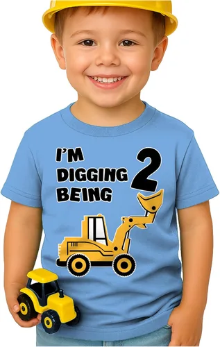Vista 16 de Tstars Conjunto de construcción de segundo cumpleaños para niños pequeños – Camiseta I'm Digging Being 2 – Bulldozer Digger Truck Tee Manga regular