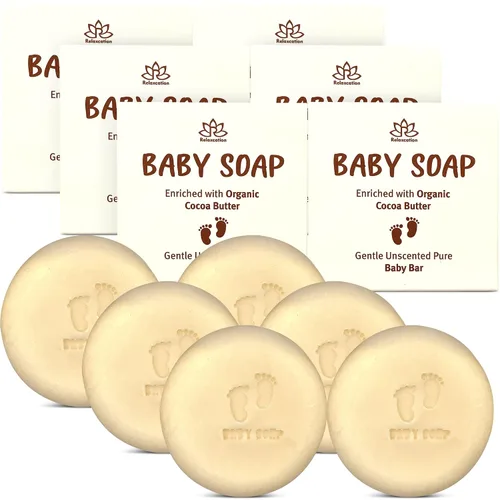 Vista 10 de Relaxcation Barra de jabón puro sin perfume para bebés, 4 ingredientes simples, aceite de coco orgánico, aceite de oliva y ricino, y manteca