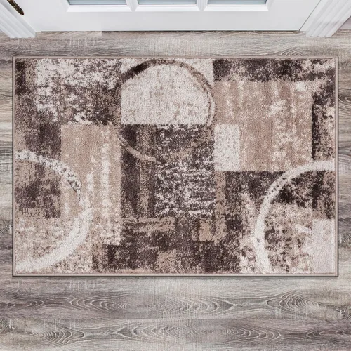 Vista 6 de Rugshop - Alfombra contemporánea con diseño abstracto de círculos, alfombra con respaldo de yute para entrada, cocina o habitación pequeña, marrón