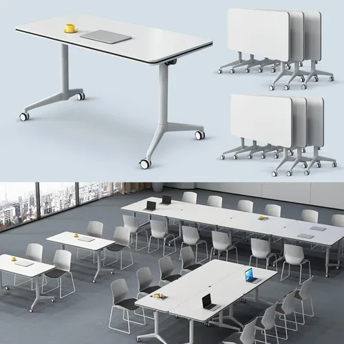Vista 22 de Mesa de conferencias plegable, mesas de sala de conferencias con ruedas, mesa rectangular grande y plegable para reuniones de 6 a 12 personas, mesa