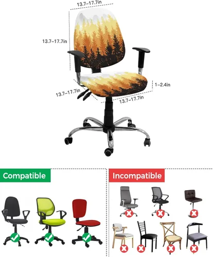 Vista 4 de Fundas elásticas para silla de oficina con árbol de otoño naranja, 2 piezas, suave y decorativo, protector para silla de escritorio de computadora