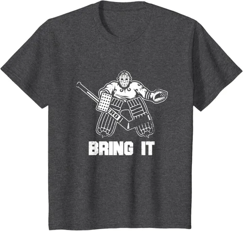 Vista 24 de Divertida camiseta gráfica de ropa de portero de hockey sobre hielo, Negro, S