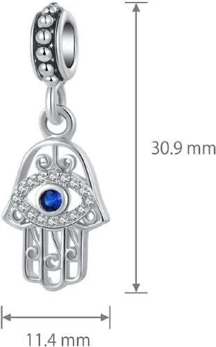 Vista 3 de NARTGO Amuleto de mano Hamsa de mal de ojo azul de buena suerte, compatible con pulseras Pandora