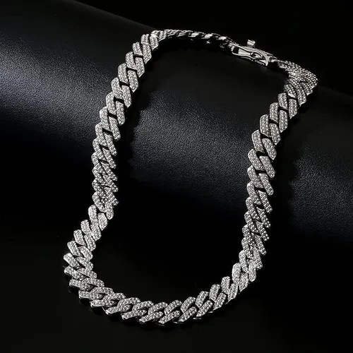 Vista 3 de UILZ Cadena cubana de eslabones cubanos para hombre, oro de 18 quilates, plata de Miami, cadena cubana de 182024 pulgadas, joyería de hip hop