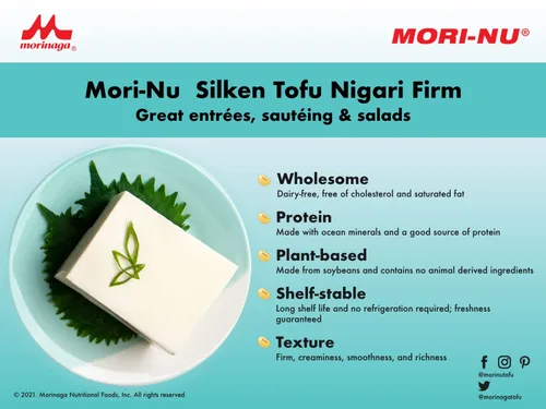 Vista 4 de Mori-Nu Silken Tofu Nigari Firm Suave aterciopelado Bajo en grasa, sin gluten, sin lácteos, vegano, fabricado con soja sin OMG, KSA Kosher Parve